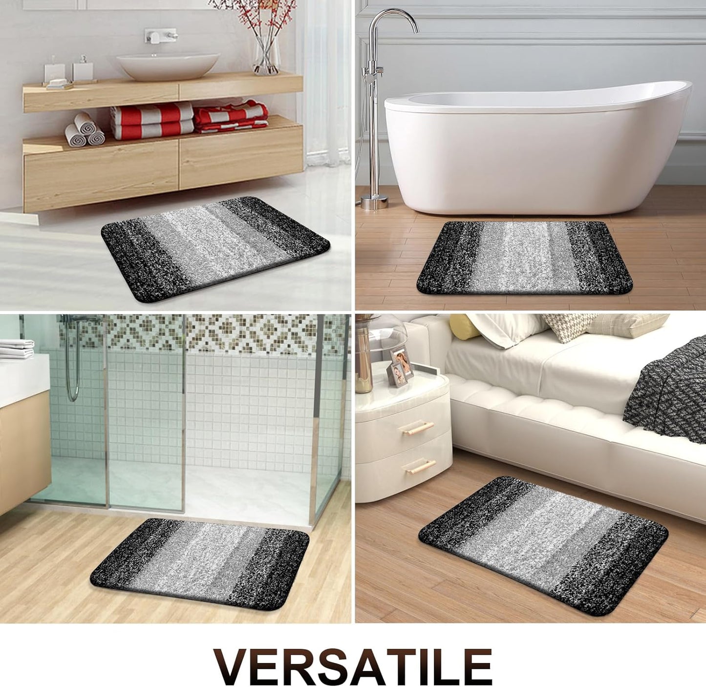 OLANLY Bathroom Runner Rugs 47x20, Extra Soft Absorbent Microfiber Bath Rugs, Rubber Backing, Quick Dry, Machine Washable Bath Mats for Bathroom Floor, Tub and Shower, Home Decor Accessories, Black