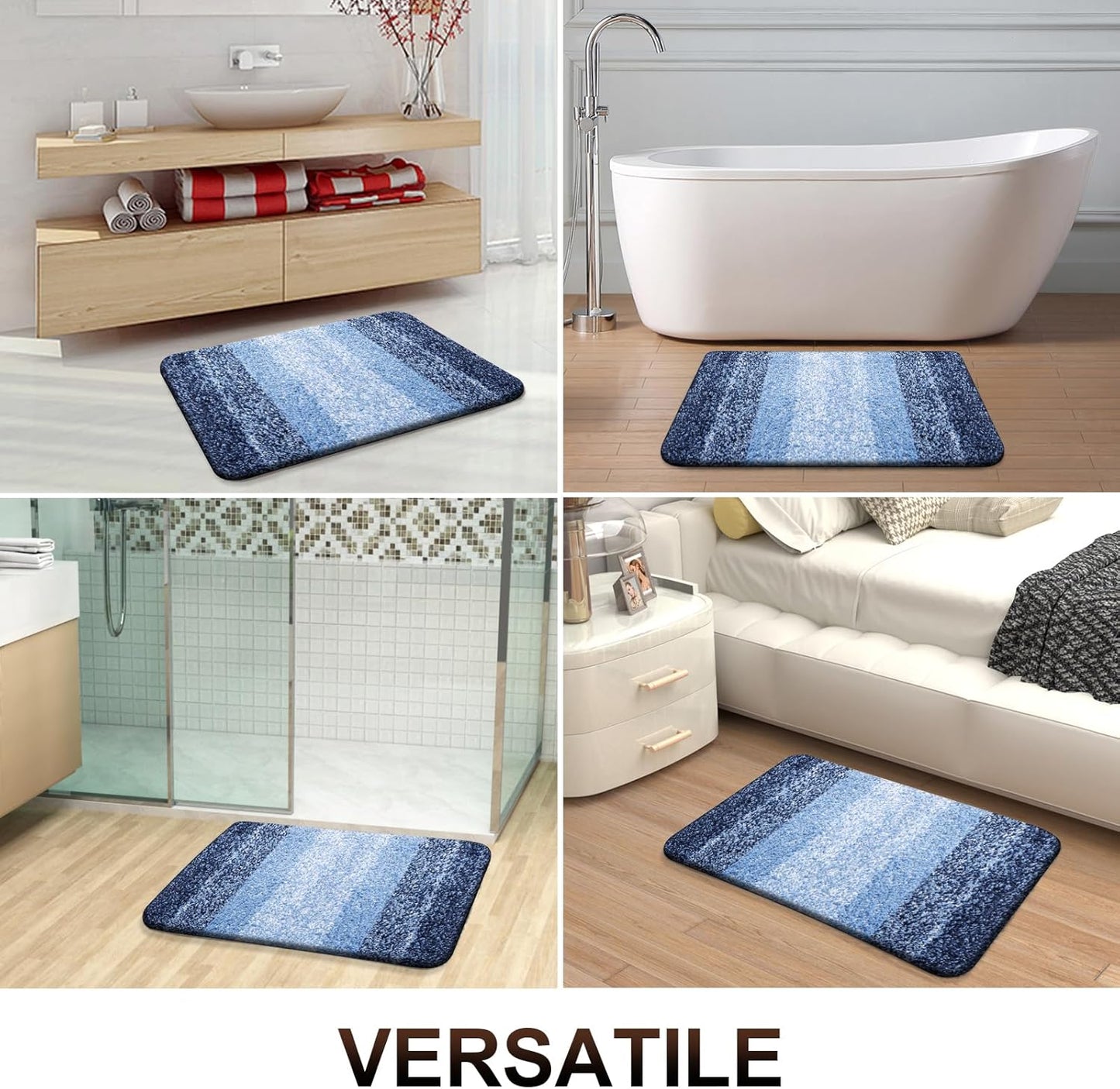 OLANLY Bathroom Runner Rugs 47x17, Extra Soft Absorbent Microfiber Bath Rugs, Rubber Backing, Quick Dry, Machine Washable Bath Mats for Bathroom Floor, Tub and Shower, Home Decor Accessories, Navy