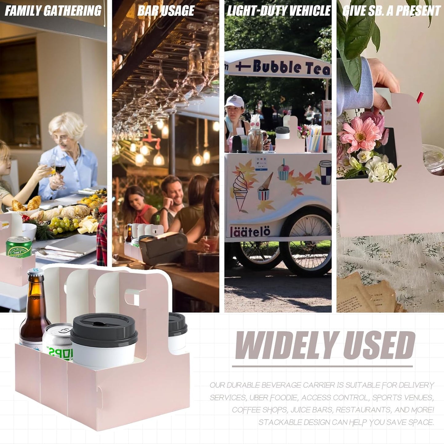 2 Cup Disposable Drink Carrier for Delivery with Handle,15 Count Pink Paperboard Cup Holder,Cup Carriers for Hot or Cold Drinks,Coffee Carrier, Food Delivery,Take Out Cup Carriers (Pink, 15 PCs)