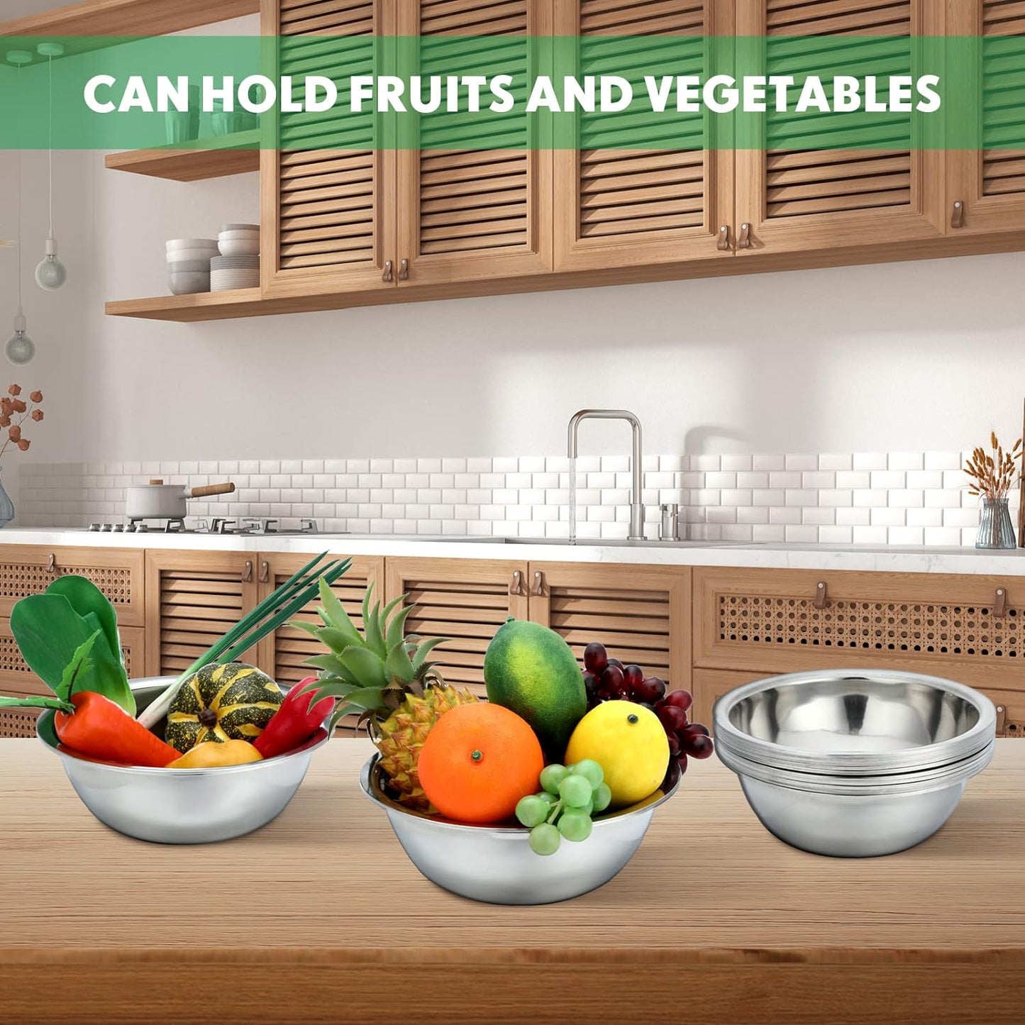 Pinkunn Set of 12 Stainless Steel Mixing Bowls, Nesting Metal Prep Salad Bowl Bulk Kitchen Large Reusable Baking Food Container for Hotel Restaurant Home Cooking, Silver(9.45 x 3.15 Inch)