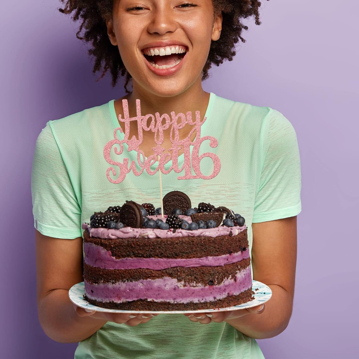 Gyufise 1Pc Happy Sweet 16 Cake Topper Rose Gold Glitter Sweet 16 Birthday Decorations Happy 16th Birthday Decorations for Girls Boys