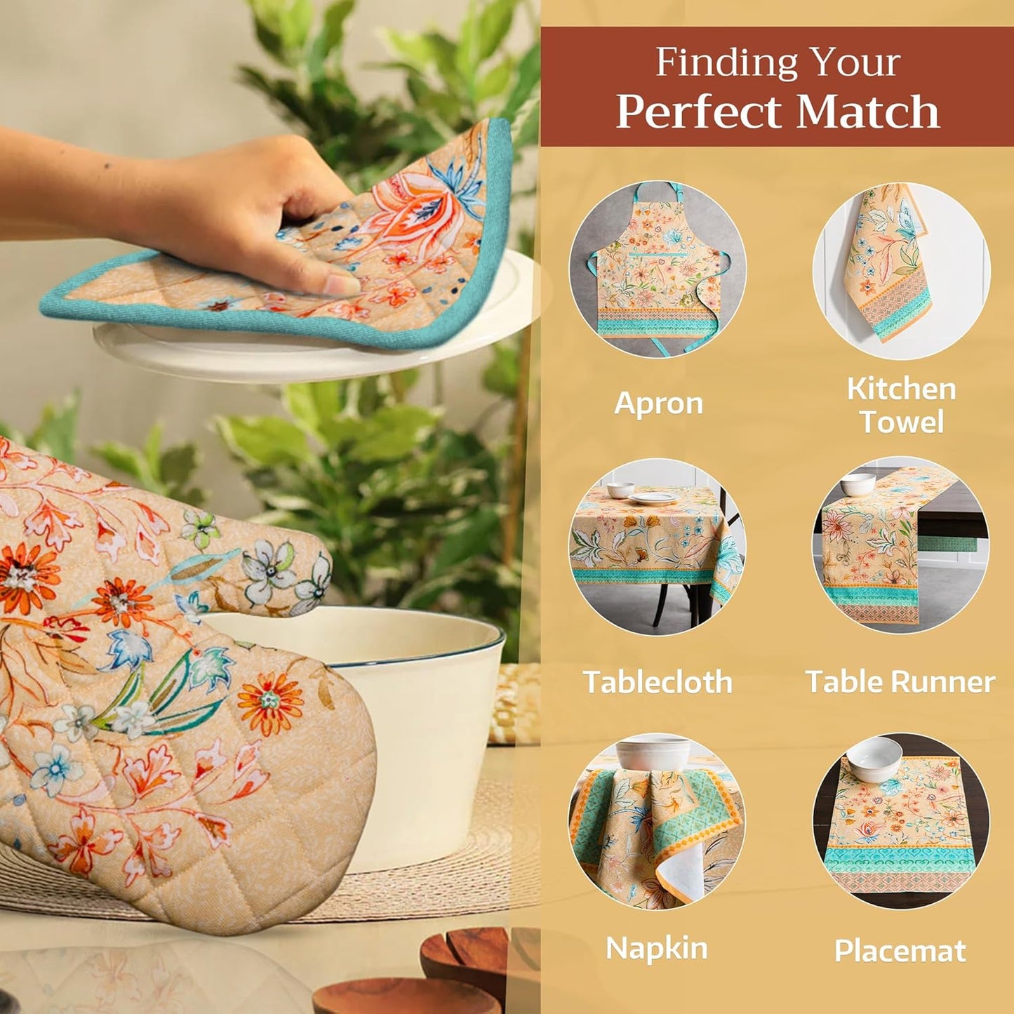 Maison d' Hermine Oven Gloves 100% Cotton Oven Mitt 7" x 13" with Loop Heat Resistant, BBQ, Cooking Gloves, Baking, Grilling, Kitchen, Handling Hot Pans Spring/Summer (Pack of 1, Luxury Loft – Peach)