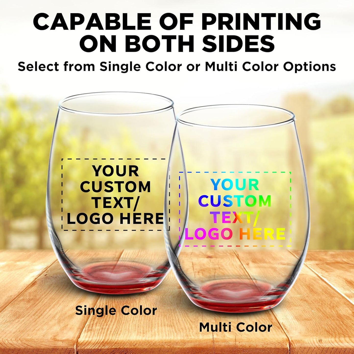 DISCOUNT PROMOS 50 ARC Stemless Wine Glasses Set, 21 oz. - Customizable Text, Logo - Chardonnay, Cabernet, Merlot, Sauvignon - Red