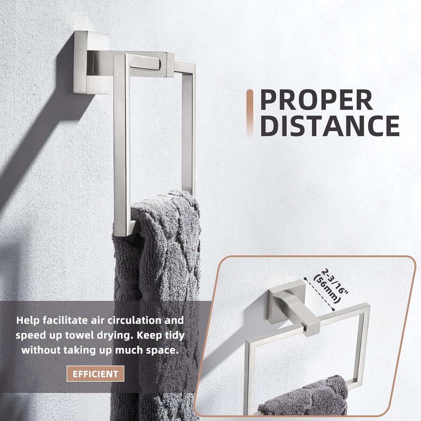 Hand Towel Ring Swivel Brushed Nickel, Angle Simple SUS 304 Stainless Steel Square Towel Holder for Bathroom Wall, 7.09 Inches