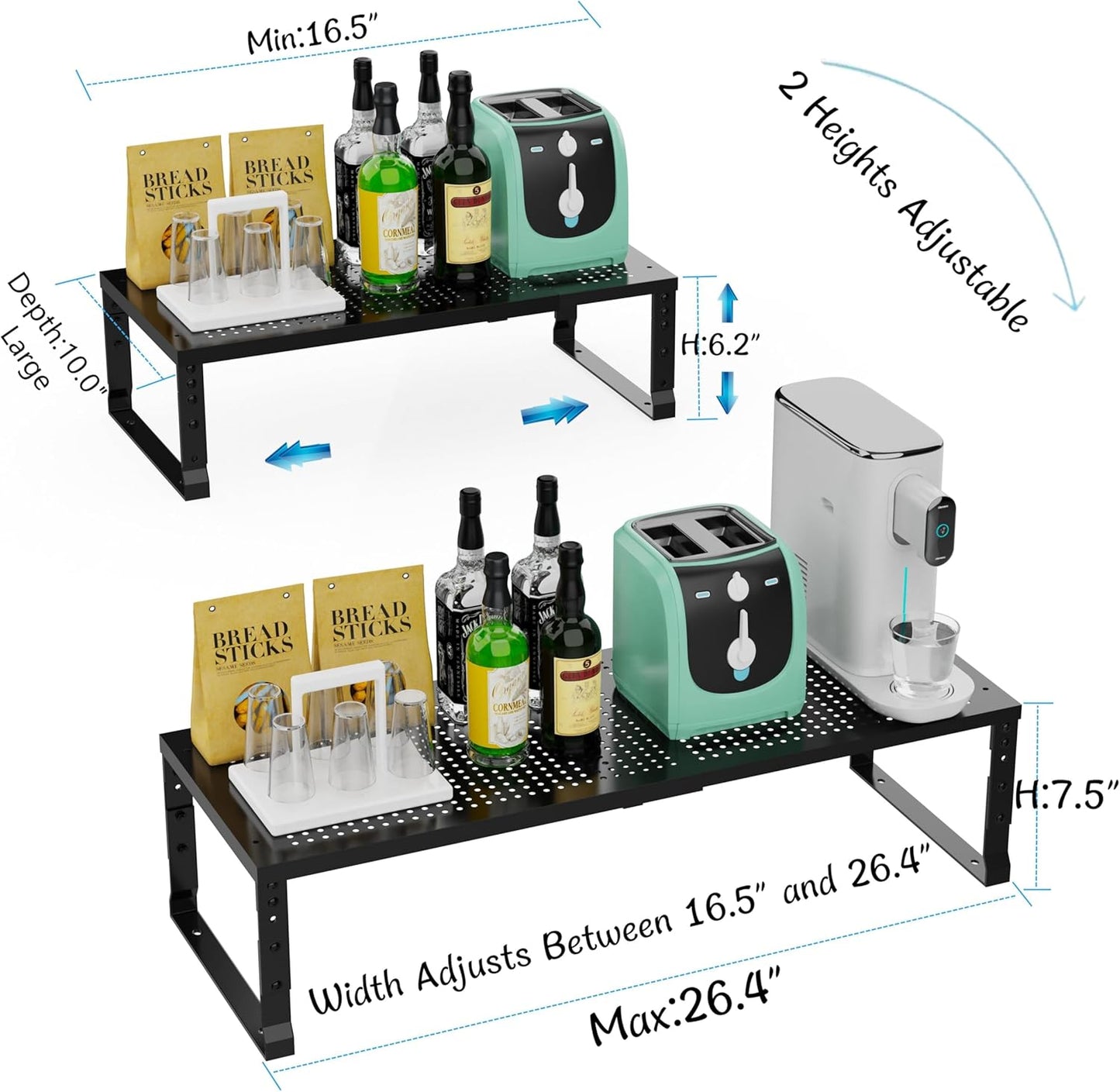 Expandable Spice Rack & Kitchen Cabinet Organizer - Stackable, Adjustable Shelves for Cabinets, Countertops, Cupboards & Pantries(3 Packs/Large/Black)