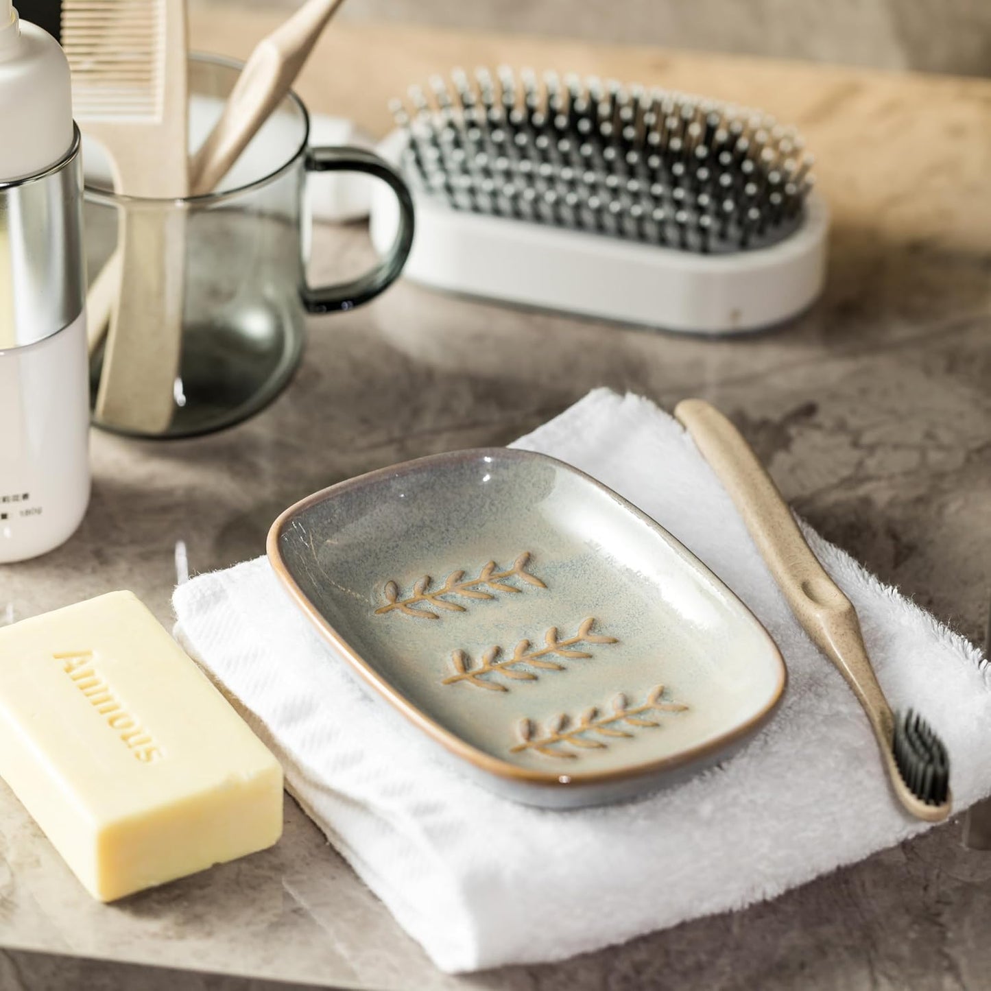 Ceramic Soap Dish Soap Holder, Soap Lift for Bar Soap Sponge, Shower Soap Dishes for Bathroom Kitchen Counter Soap Saver Tray Keep Dry, Dishwasher Safe