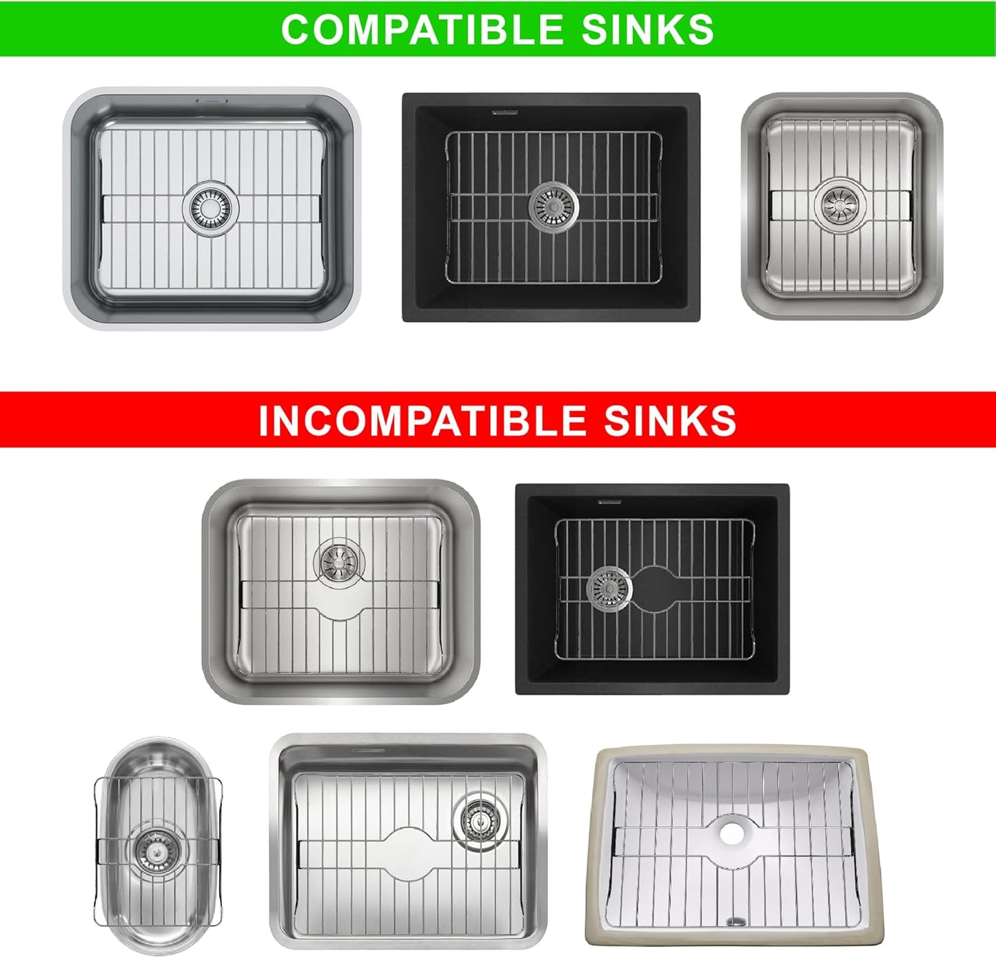 SunnyPoint 304 Stainless Steel Sink Protector Rack – Rust-Resistant Grid for Kitchen Sink Bottom, Scratch Prevention, Drainage Support – Fits Sinks 17.5" x 12.4", Center Drain Hole Required