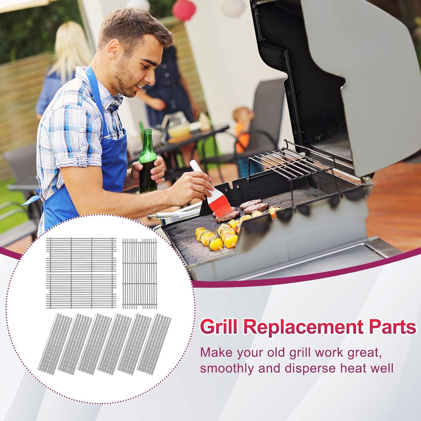 54911 Cooking Grid Grates with 94091 Heat Plate Replacement for Viking VGBQ 30" T Series, VGBQ 40 T SER, VGBQ410-3RE, VGIQ410-3RE, VGBQ 41'T,VGBQ300T,VGBQ0302T, VGBQ3002RT Grill Parts