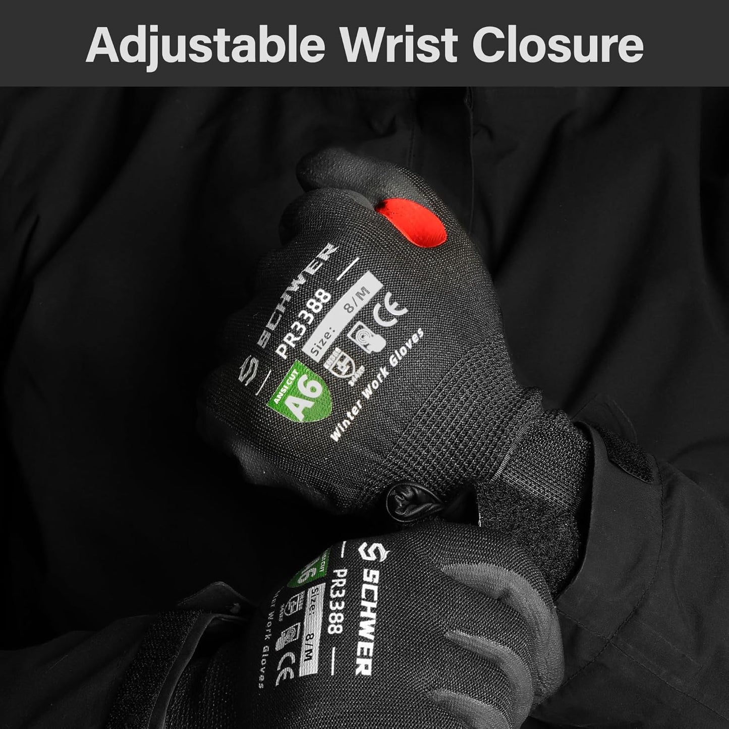 FreezeGuard Winter Work Gloves for Men and Women, ANSI A6 Cut Resistant Gloves With Super Grip, Freezer Glove for Work, Touchscreen, Thermal Insulated, Non PFAS, PR3388, Black Knight (L, 2 Pairs)