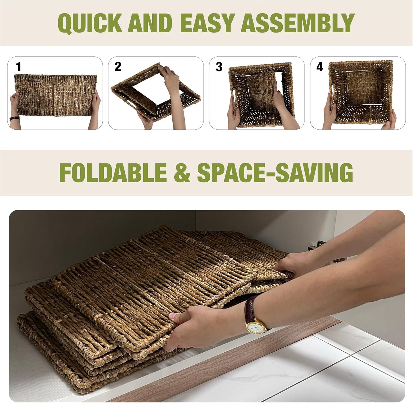 4 Pack Collapsible Storage Bins - 12x12 Wicker Storage Cubes, 12 inch Storage Baskets For Organizing, IKEA Shelves, Kallax Inserts, Closet, Office – Foldable Storage Basket For Shelves, Toys, Clothes