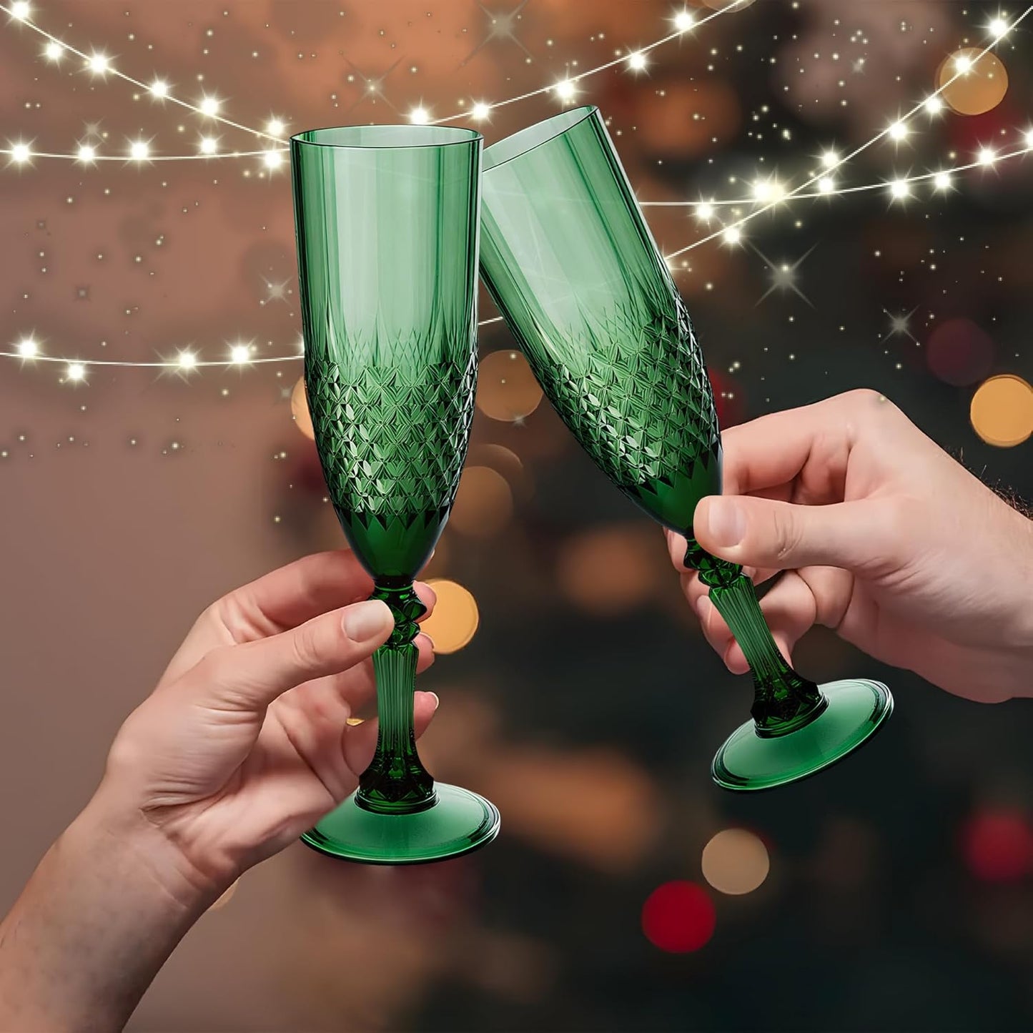 Plastic Champagne Flutes, 48PCS Dark Green Plastic Wine Glasses Goblets Reusable Champagne Flute for Christmas, Weddings, Bachelor Parties, Toasting, and Events(48, Dark Green)