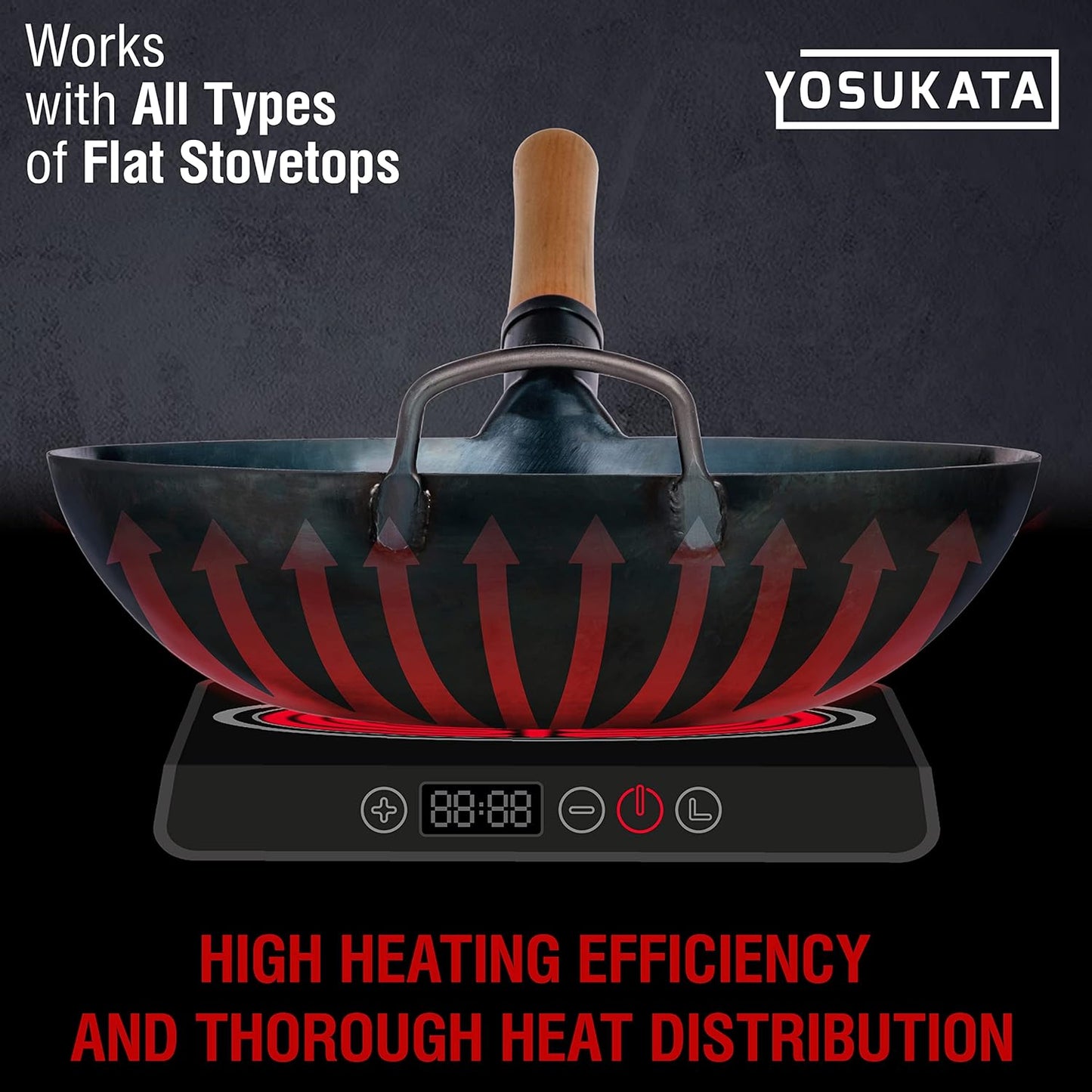 YOSUKATA 13.5” Blue Carbon Steel Wok Pan – Pre-Seasoned Flat Bottom Wok Compatible with open fire, gas, electric, ceramic, induction cooktops -Traditional Chinese Pan for Stir Fry, BBQ, Grill, Camping