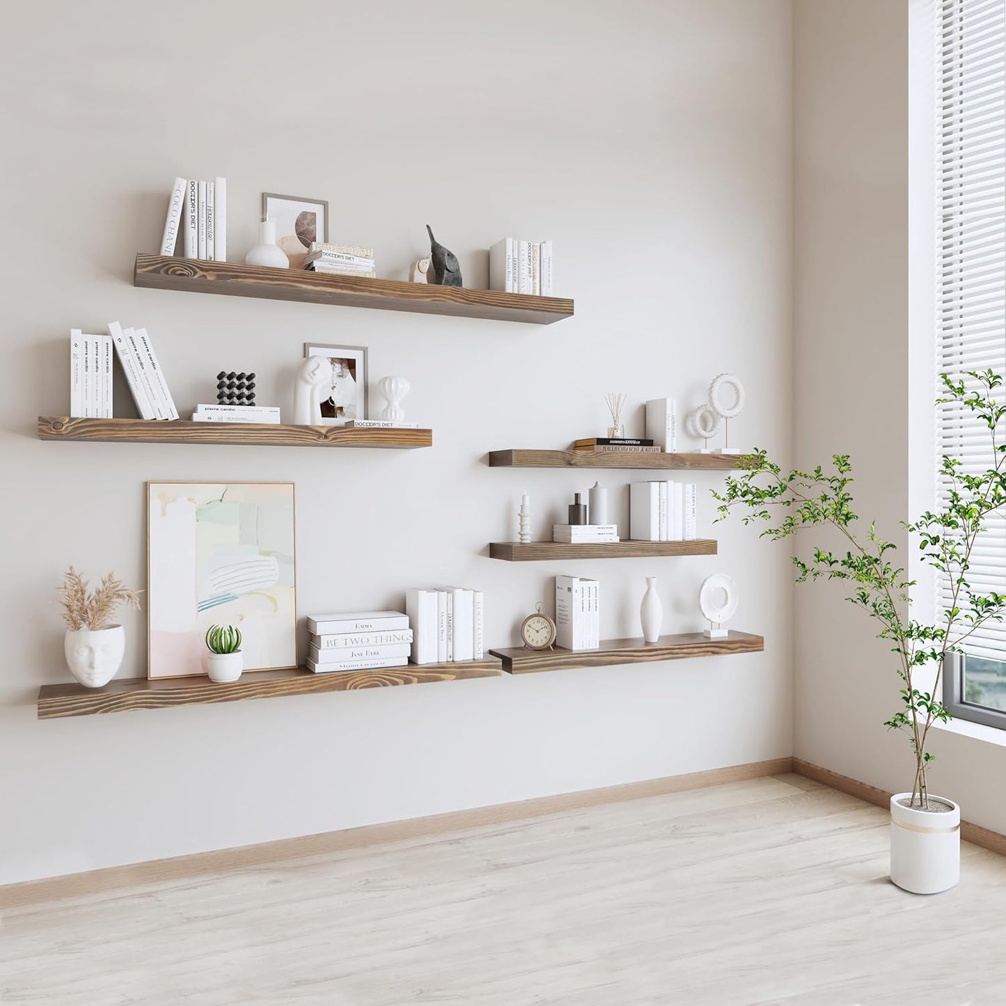 Rustic Floating Shelves 72 inch Long 8 "deep Set of 2, Heavy Duty Wood Wall Mounted Shelves for Bathroom Living Room Kitchen,Book Shelves with Thickened Hidden Bracket- Walnut