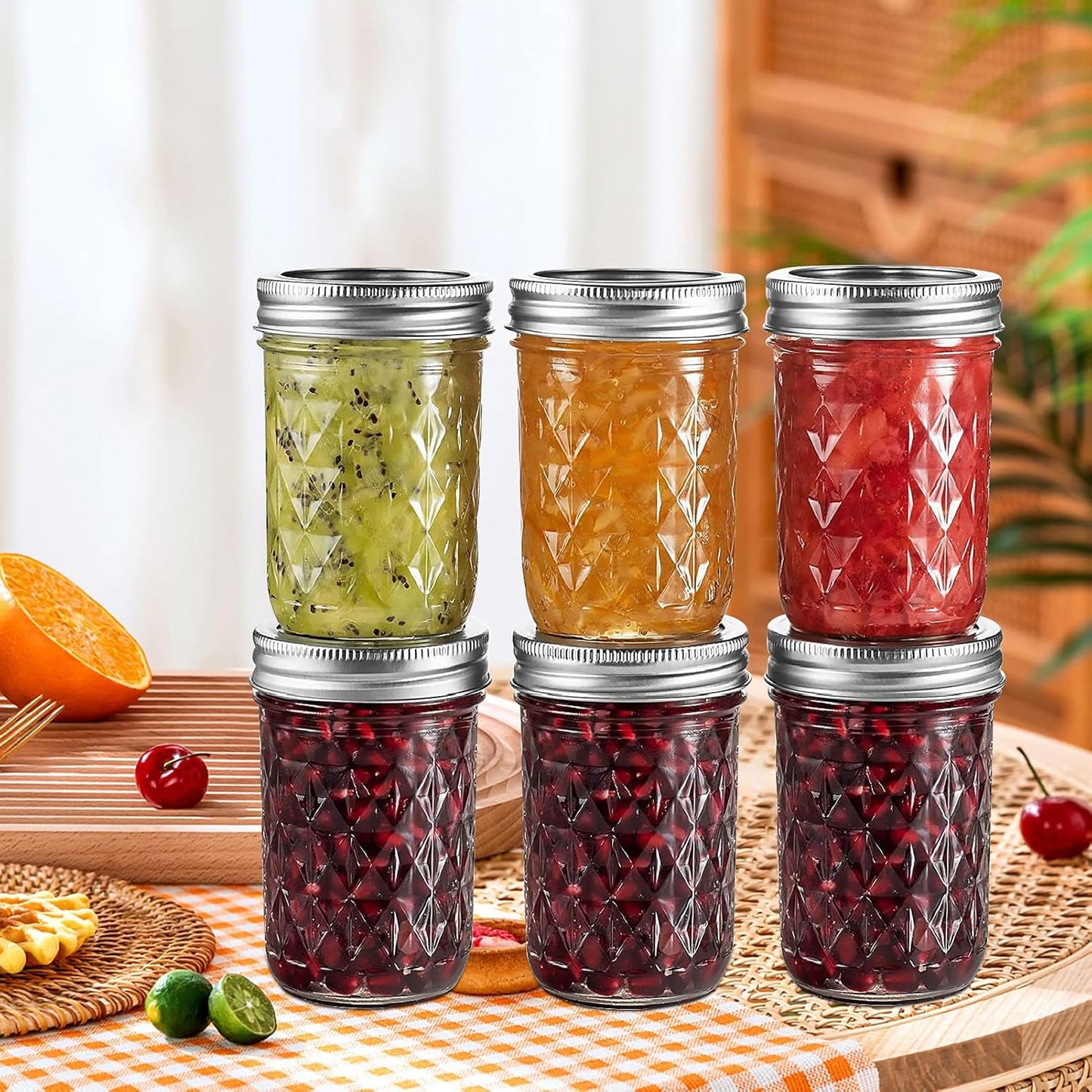 Mason Jars Airtight Lids Glass Canning Jars 8oz/250ml Regular Lids Spice Jars Honey Jars for Yogurt,Jam,Spice,Overnight Oats Canning, Preserving,Decorations,Jelly,Dessert,6 Pack (8 oz)