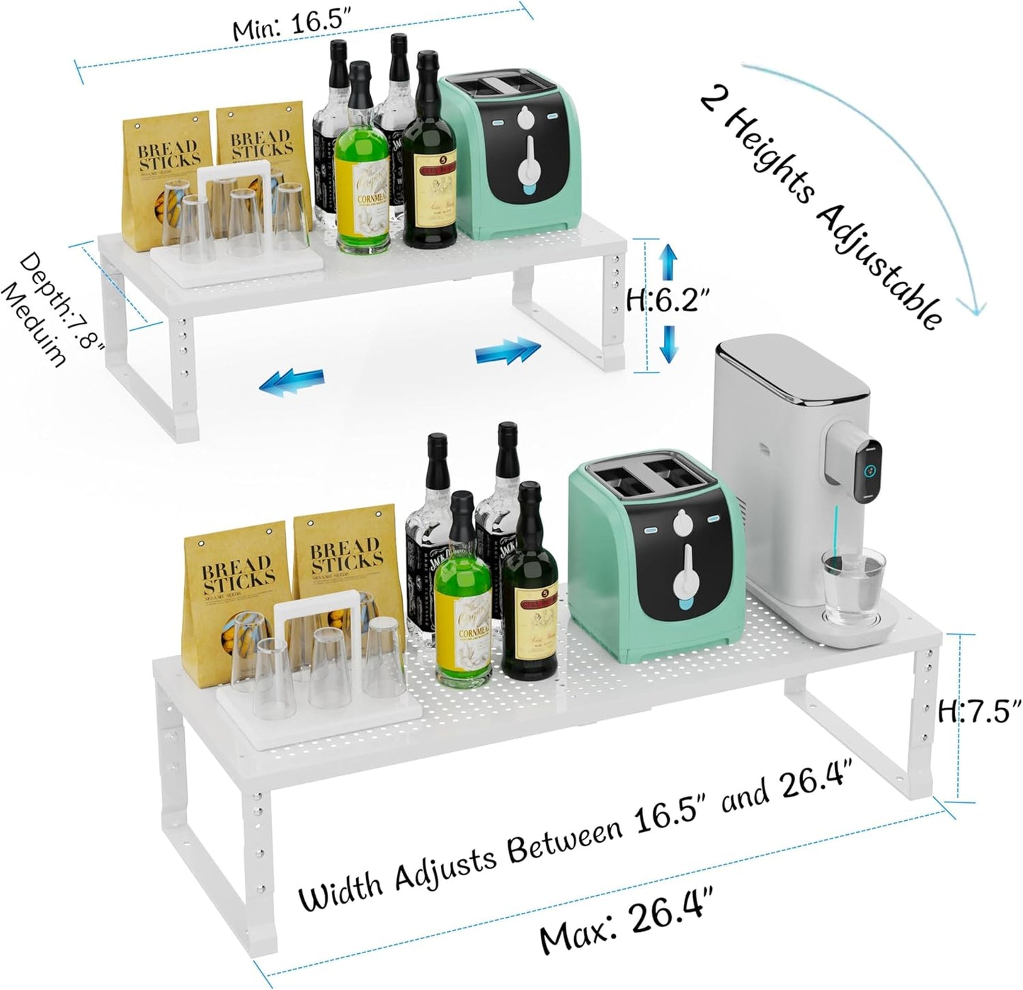 Expandable Spice Rack & Kitchen Cabinet Organizer - Stackable, Adjustable Shelves for Cabinets, Countertops, Cupboards & Pantries(2 Packs/Medium/White)
