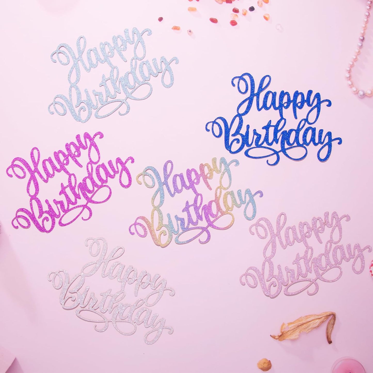 Happy Birthday Cake Toppers 9 Inch Glitter Happy Birthday Cake Pick for Birthday Anniversary Theme Party Cake Decorations Supplies - Champagne Gold