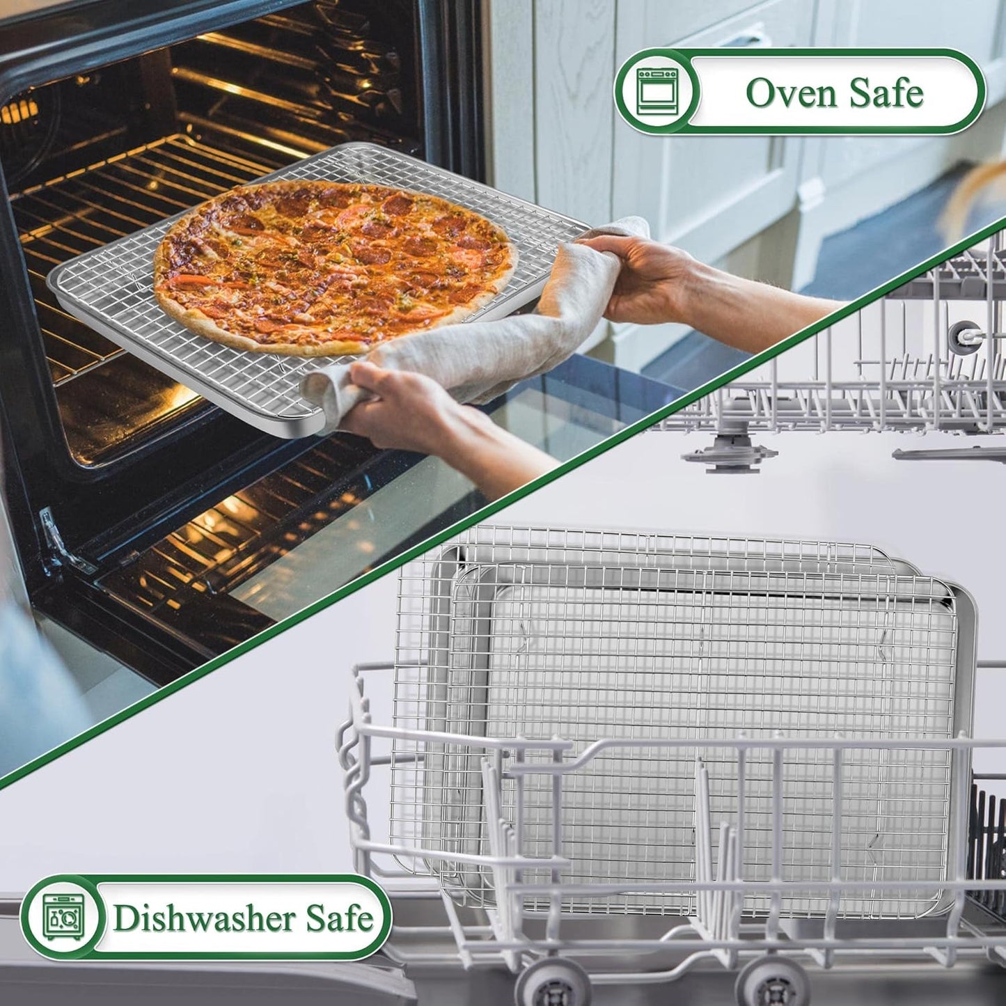 P&P CHEF 16 Inch Baking Sheet and Rack Set, Stainless Steel Cookie Sheets Oven Baking Pans Trays with Cooling Racks for Cooking & Roasting, Oven & Dishwasher Safe, (4Pcs)