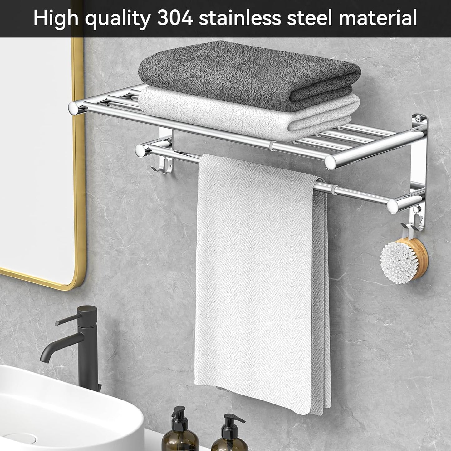 Adjustable Towel Bar for Bathroom Wall Mount17-30.7inch Adhesive Shower Towel Rack Stainless Steel Bath Towel Holders for Toilet Kitchen Double Towel Hanger (2-Layer Towel Rack)