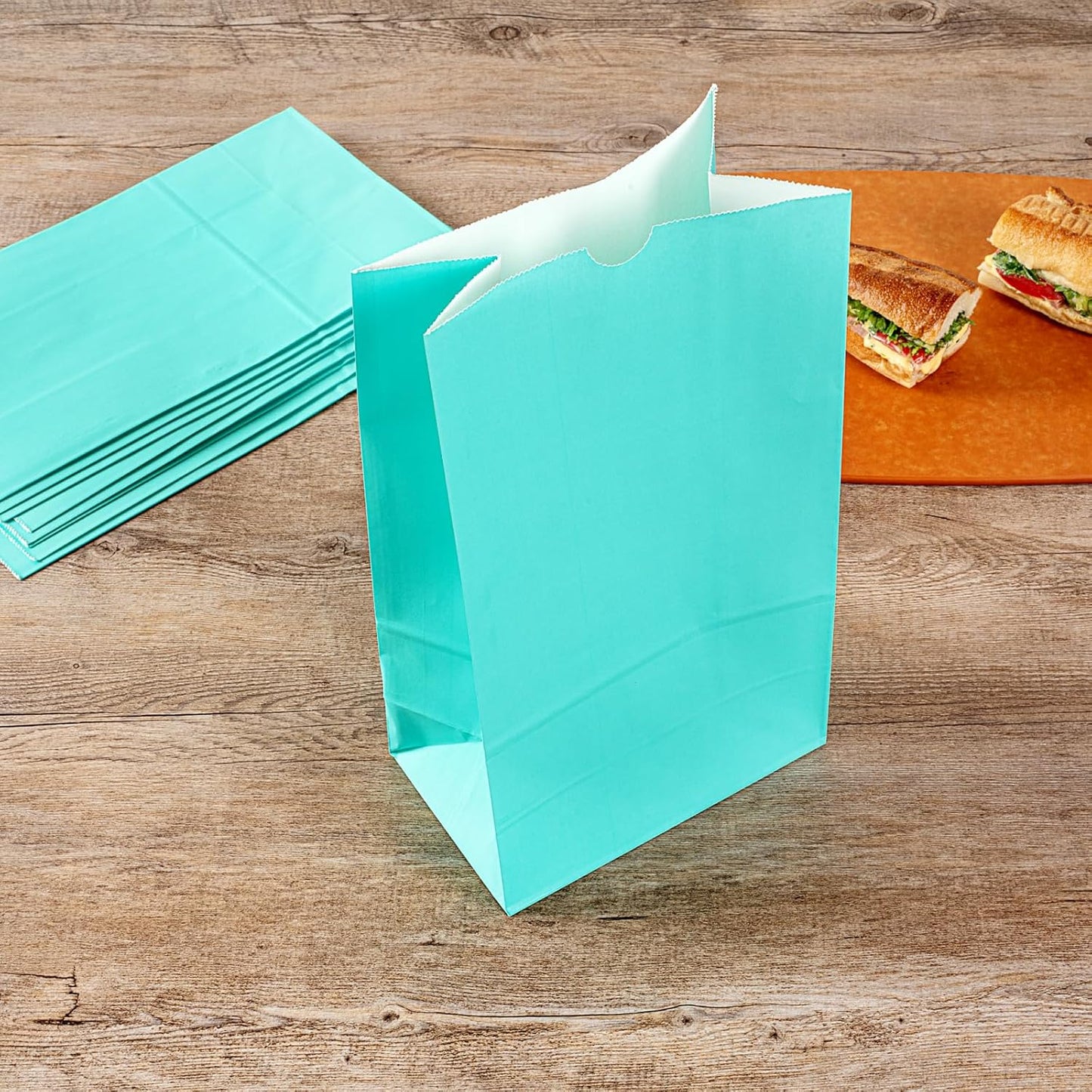 Restaurantware Bag Tek 12 LB Disposable Lunch Bags 100 Sturdy Take Out Bags - Flat Bottom Great For Restaurants Cafes And Bakeries Turquoise Paper Popcorn Bags Versatile For Grocery And More