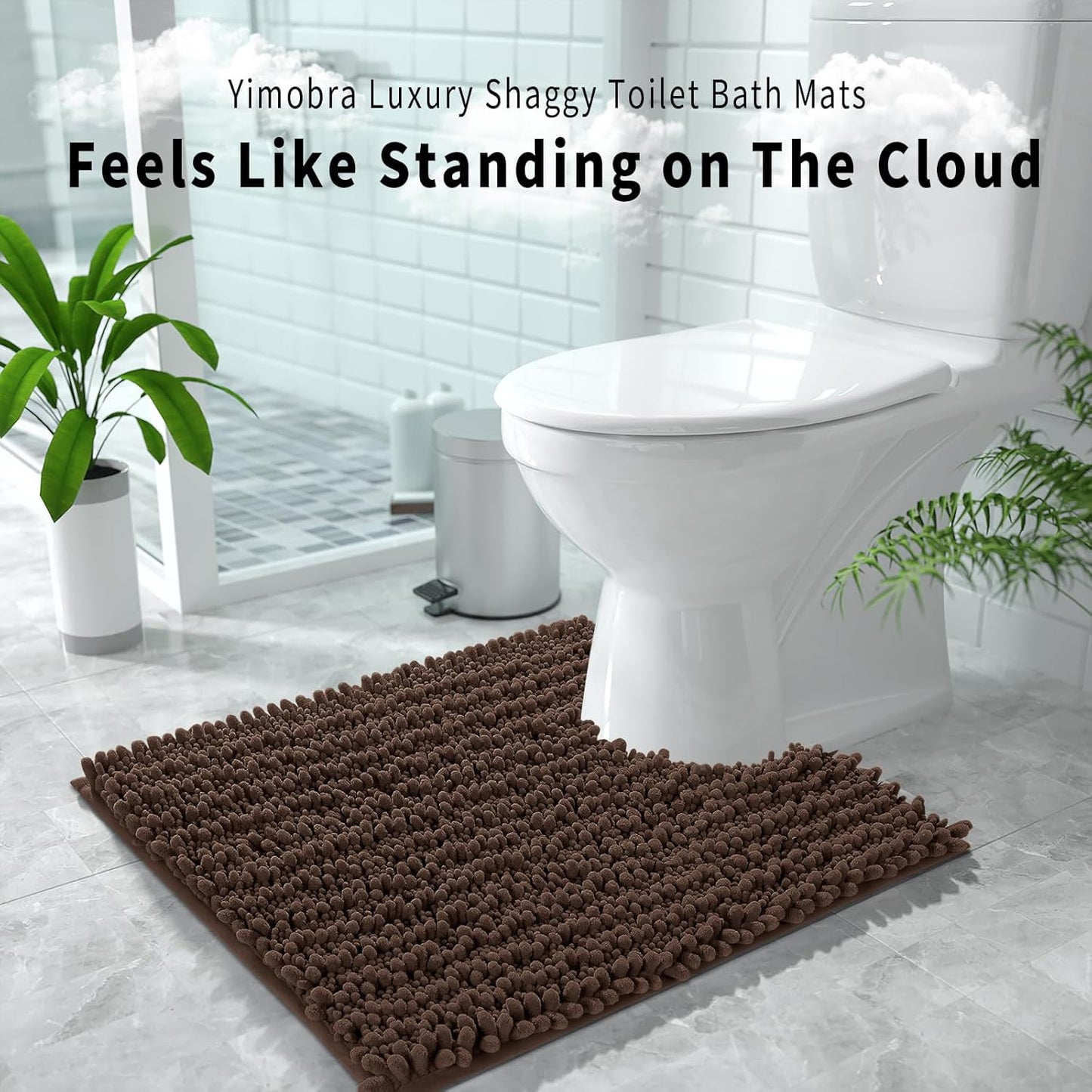 Yimobra Toilet Rug U Shaped Washable 24x20 Inch - Ultra Soft Absorbent Chenille Bath Rugs for Toilet, Quick Dry & Machine Washable, Non Slip Contour Bathroom Mat, Brown