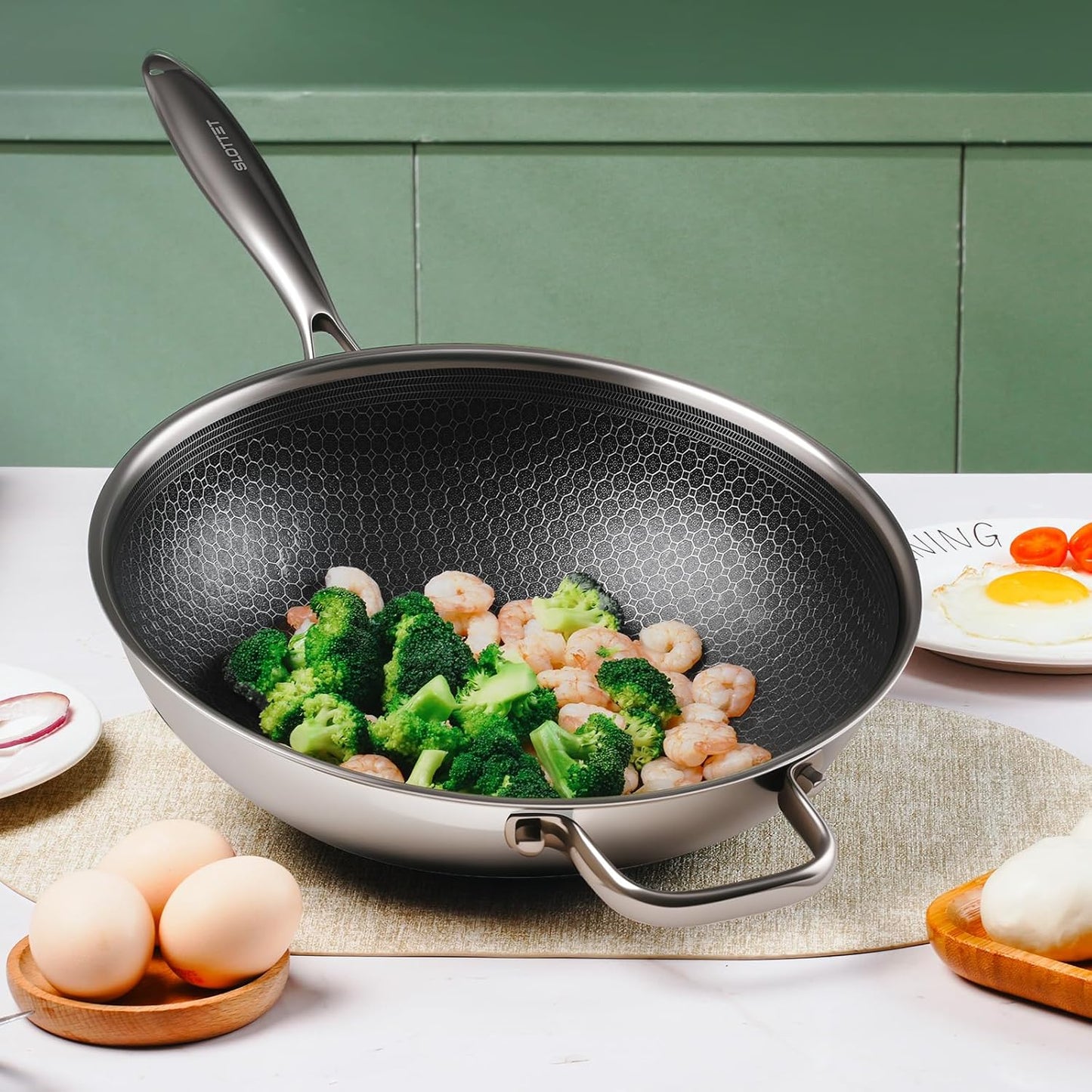 Hybrid 12-Inch Wok with Steamer,Nonstick Stainless Steel Woks & Stir-fry pans with Lid,Stay-Cool Handle,PFOA Free Cookware,Dishwasher and Oven Safe, Works on Induction