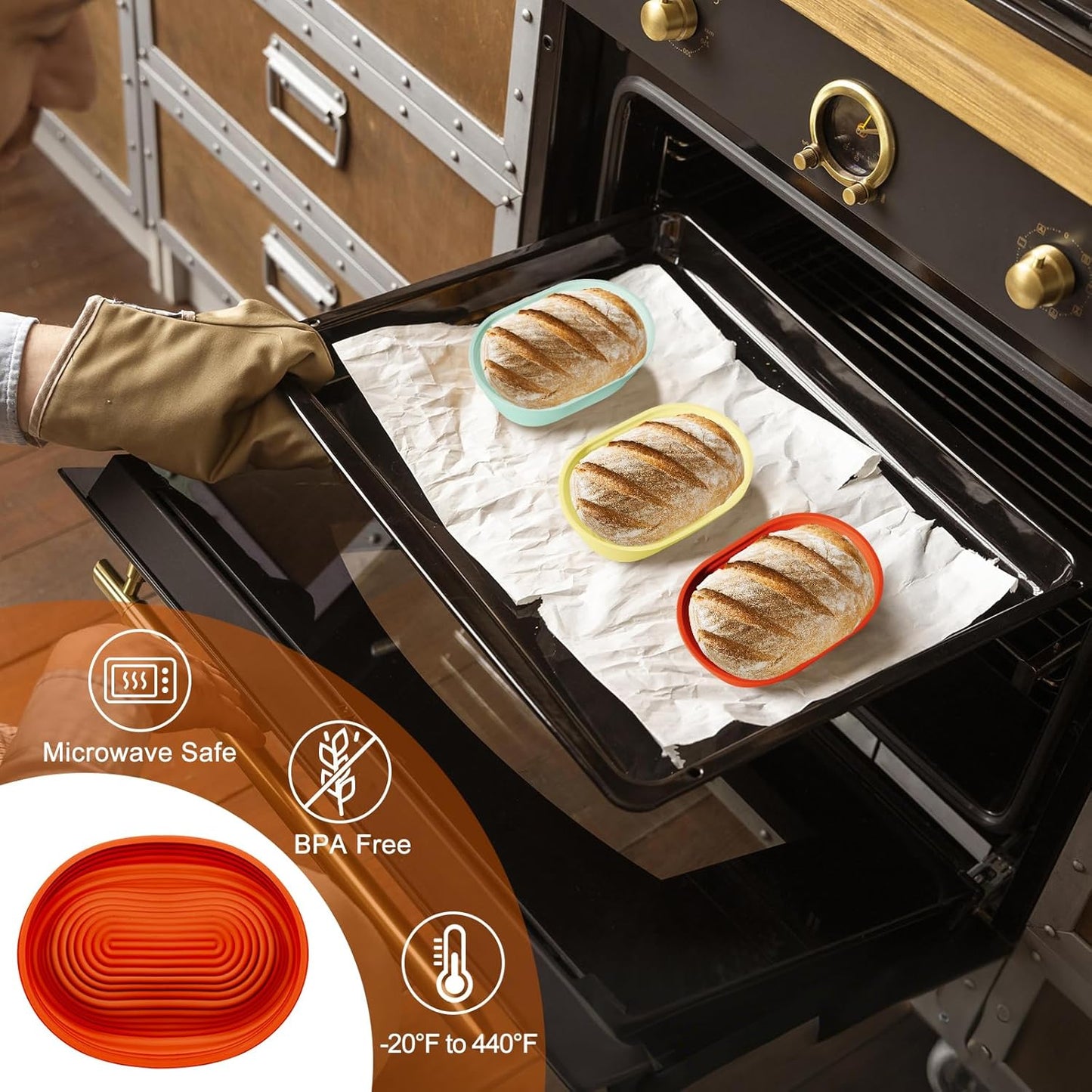 Silicone Banneton, Sourdough Bread Baskets (Set of 6, 6.5 Inch), Oval Proofing Bread Bowls with Starter Kit, Bread Making Baking Supplies