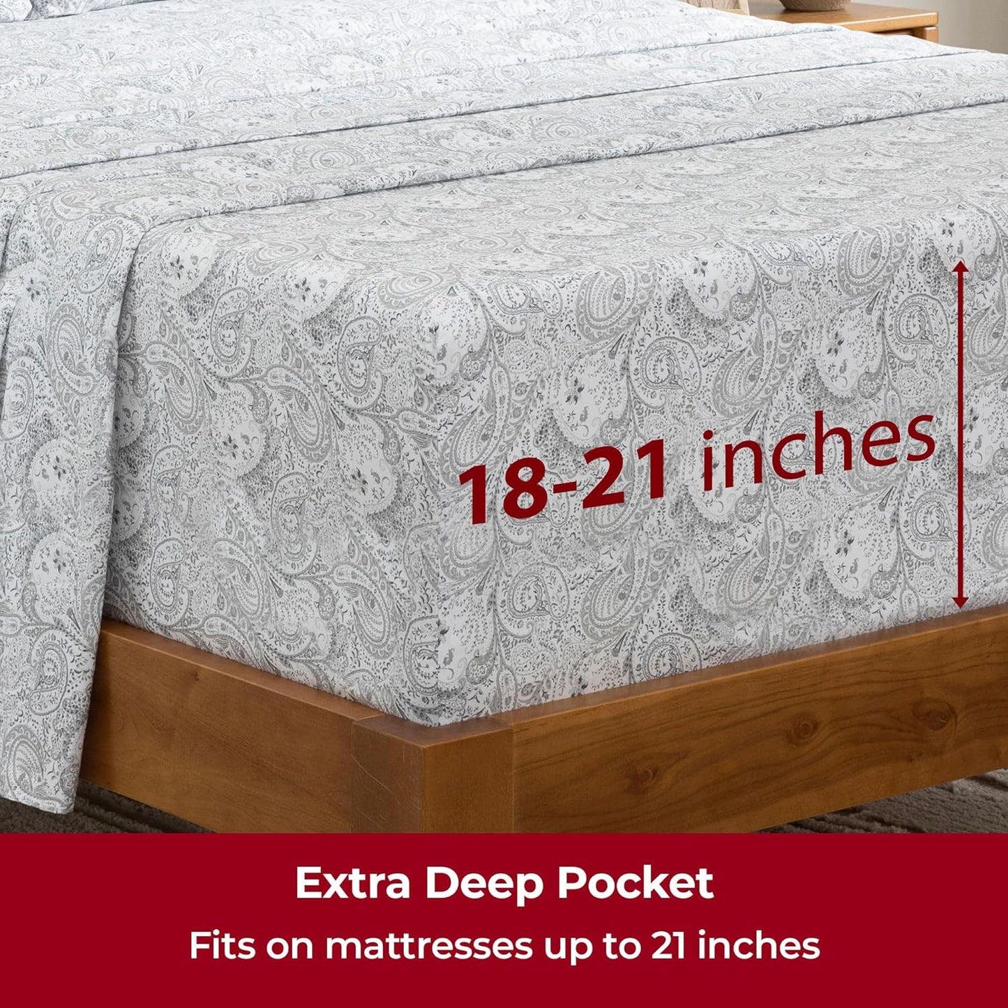 Mellanni Extra Deep Full Sheets - 4 PC Iconic Collection Bedding - Hotel Luxury, Ultra Soft, Cooling Bed Sheets - Wrinkle, Fade, Stain Resistant (Full, Paisley Gray)