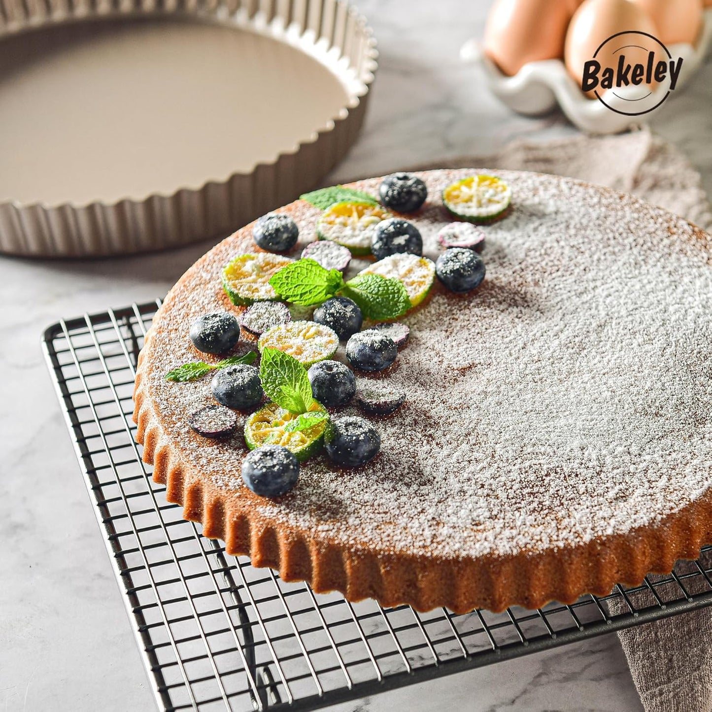 Tart Pan Set, 3 Nonstick Round Quiche Pan, 12 Inch, 10 Inch, 8 Inch Fruit Tart Pan, Flueted Pie Pan Solid Bottom (Champagne Gold)