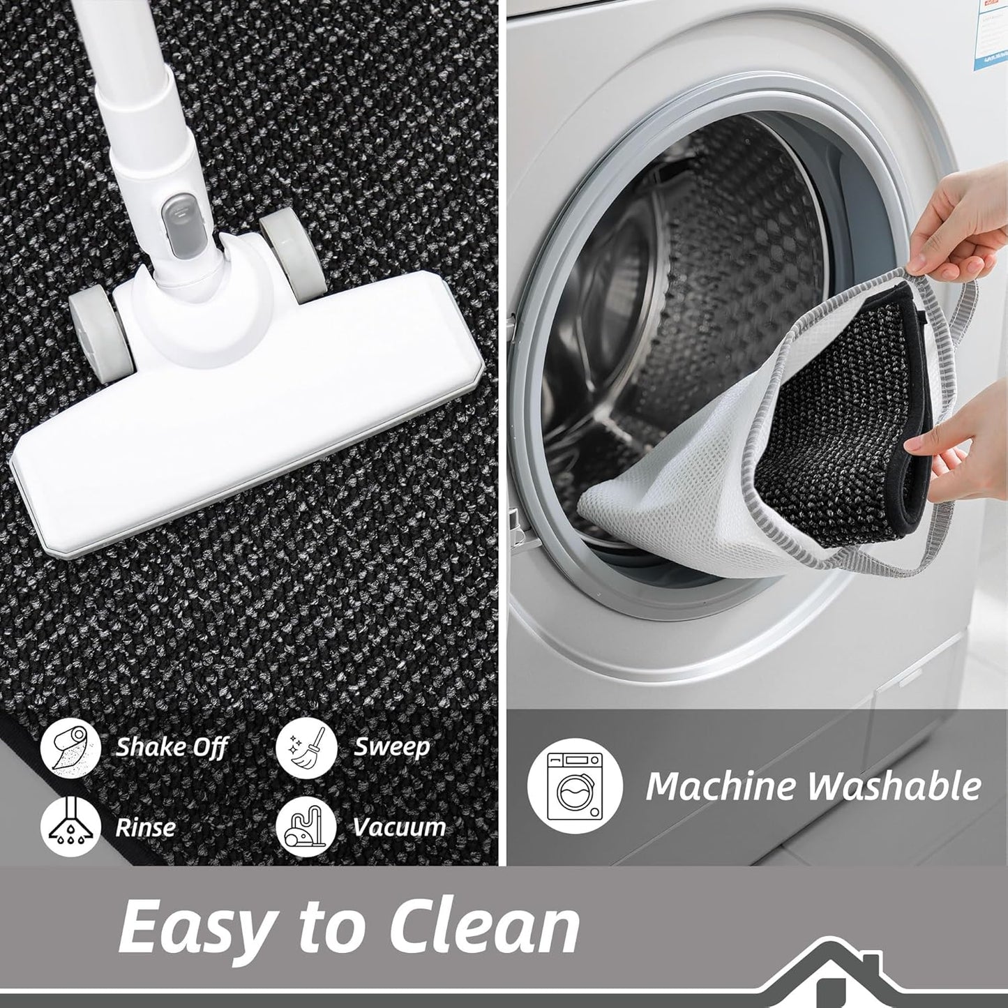 BEQHAUSE Kitchen Rugs 32"x48", Non-Slip Kitchen Mats for Floor, Super Absorbent and Stain Resistant Kitchen Rugs, Machine Washable Rugs for Kitchen, Hallway, Laundry & Sink, Black