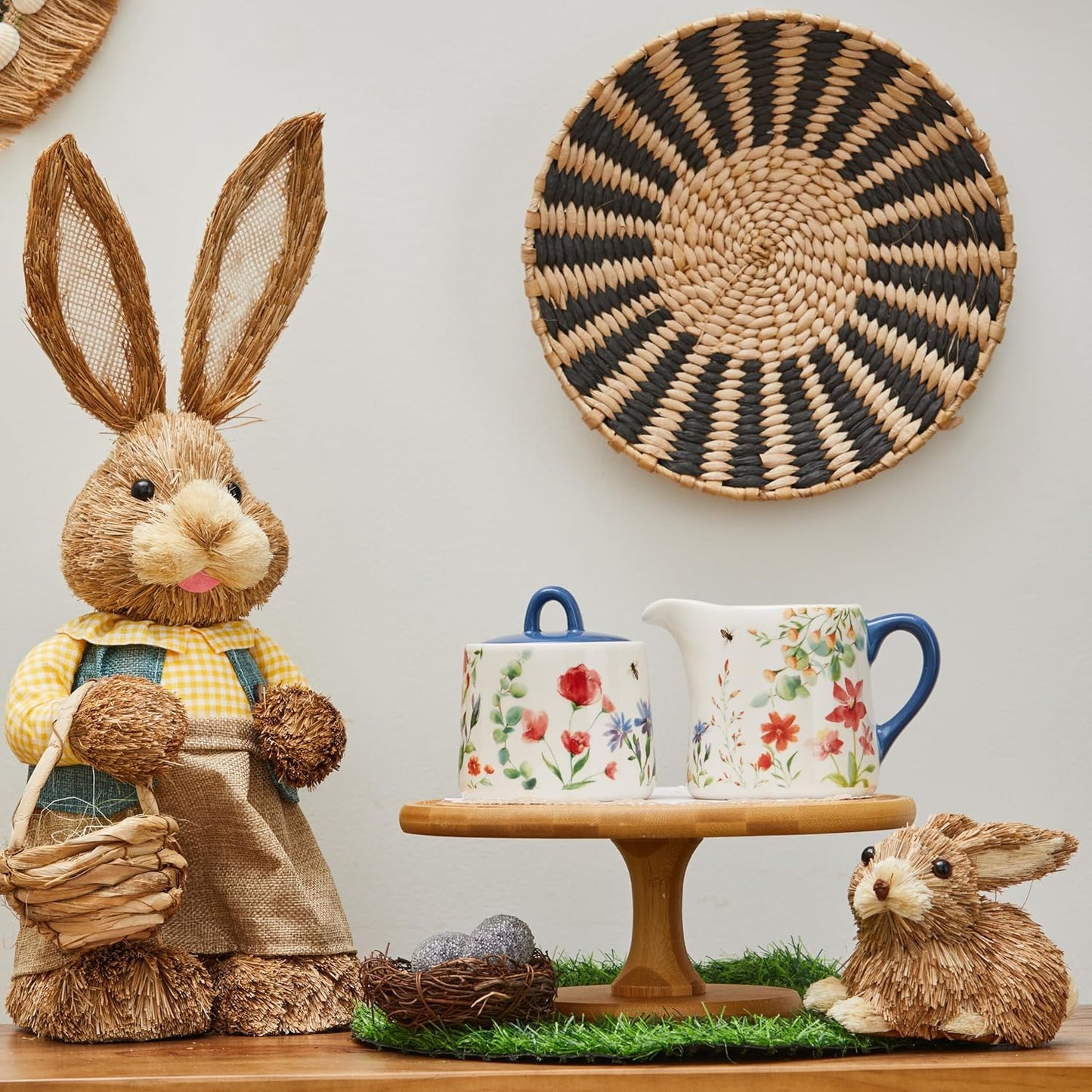 Bico Summer Provence Ceramic Sugar and Creamer Set, Sugar Bowl with Lid, Cute Container for Coffee Bar, Kitchen Countertop Accessories, Microwave and Dishwasher Safe