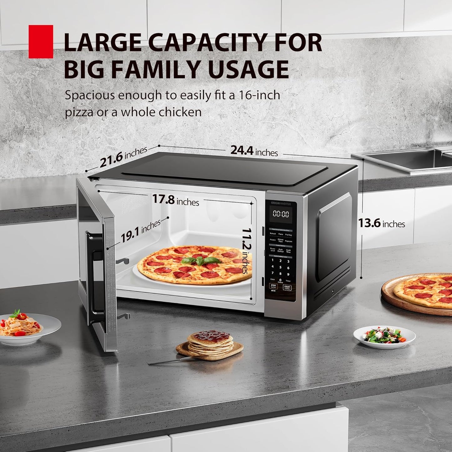 TOSHIBA ML4-EM22PAIT(SS) Countertop Microwave Oven with Sensor Cook, 6 Auto Menus, Origin Inverter, Child Lock, 2.2 Cu Ft for Large Family, 16.5 Inch Removable Turntable, 1200W, Stainless Steel