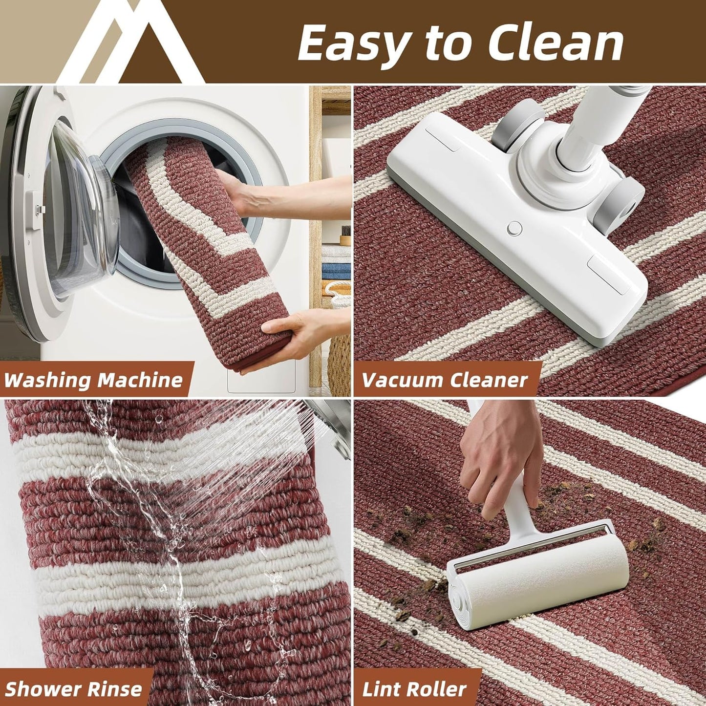 COSY HOMEER Long Kitchen Floor Mats for in Front of Sink Super Absorbent Kitchen Rugs and Mats 24"x48"+24"x59"Non-Skid Kitchen Mat Standing Mat Washable,Polypropylene,Red,Frame