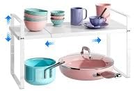 Expandable Cabinet Shelf Organizer, Stackable Kitchen Pantry Counter Storage, Adjustable Closet Cupboard Stand Rack Risers Spice Organization 80LBS Heavy Duty White Small 1 Pack