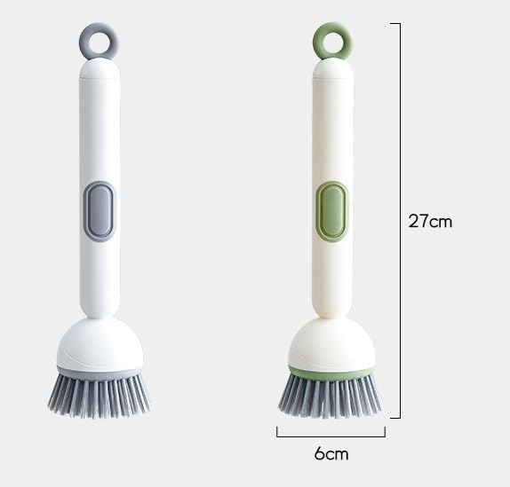 Adjustable Cleaning Brush with Liquid Dispenser, 2025 New Kitchen Dish Scrubber Brushes with Handle, Upgrade 6-Level Adjustable Dish Scrubber for Kitchen Cleaning Everyday Use (Green+Grey)