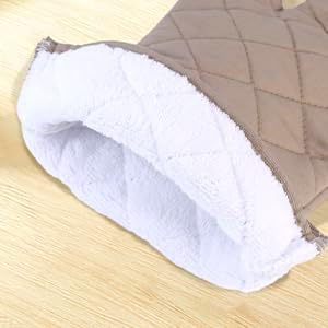 Set of 4 Oven Mitts and Pot Holder Heavy and Tall Kitchen Cotton Gloves Lined Towelcloth, Gloves Length 40cm, Pot Holder Width 20cm Diameter Round… (Light Brown)