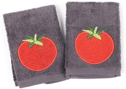 MUkitchen Cotton Dish Cloth Set with Scrubber, 12x12 in, 2 Pack (Tomatoes)