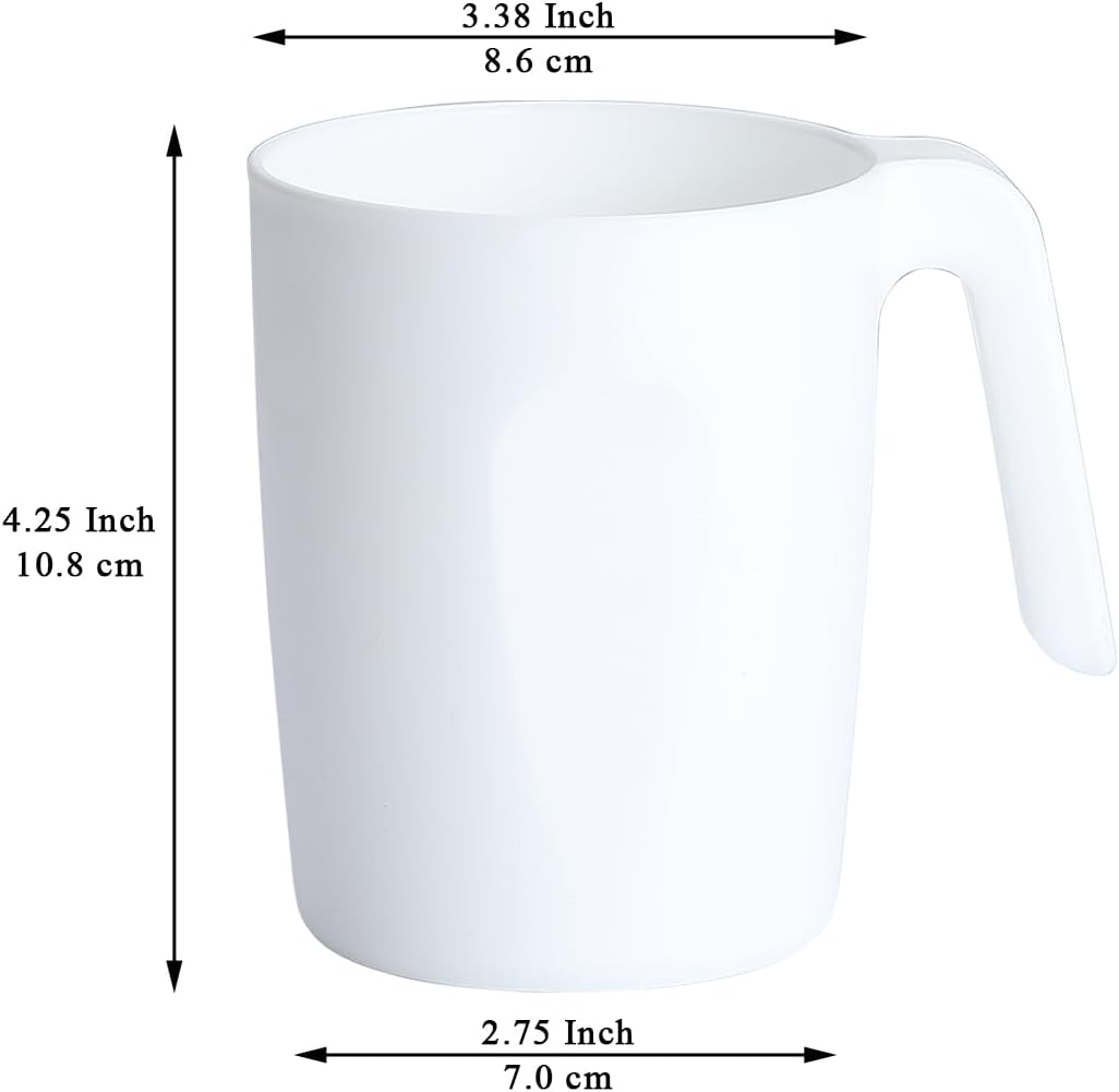 Kyraton Plastic Mug Set 12 Pieces, White Unbreakable And Reusable Light Weight Travel Coffee Mugs Espresso Cups Easy to Carry And Clean, Dishwasher Safe