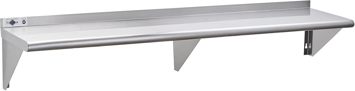 Profeeshaw NSF Stainless Steel Shelf 14” x 72”, 450 lb Commercial Shelves Wall Mounted Metal Shelving with Backsplash and 2 Brackets for Restaurant, Bar, Utility Room, Kitchen and Garage