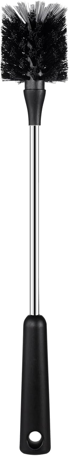 Water Bottle Brush, 15 Inches Long Stainless Steel Handle Bottle Brush Cleaner, Bottle Scrubber, Kitchen Scrub Cleaning Brushes for Cup, Wine Glasses, Coffee Mugs, Tumblers, Wine Decanters, Black