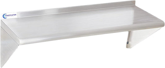 Stainless Steel Shelf 12"x36", Space-Saving Wall Mounted Shelving, 280lb Heavy Duty Steel Shelves with Easy-Clean Surface for Kitchen, Restaurant, Bar, Hotel (Commercial & Home Use)