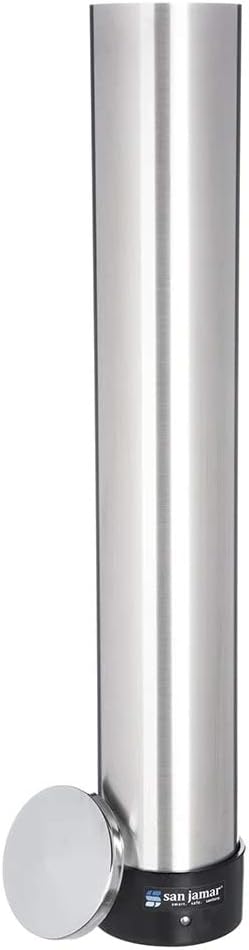 San Jamar Small Pull-Type Cup Dispenser 6 - 10 Oz. Cups for Restaurants, Home, and Office, Stainless Steel, 23.5 Inches, Silver