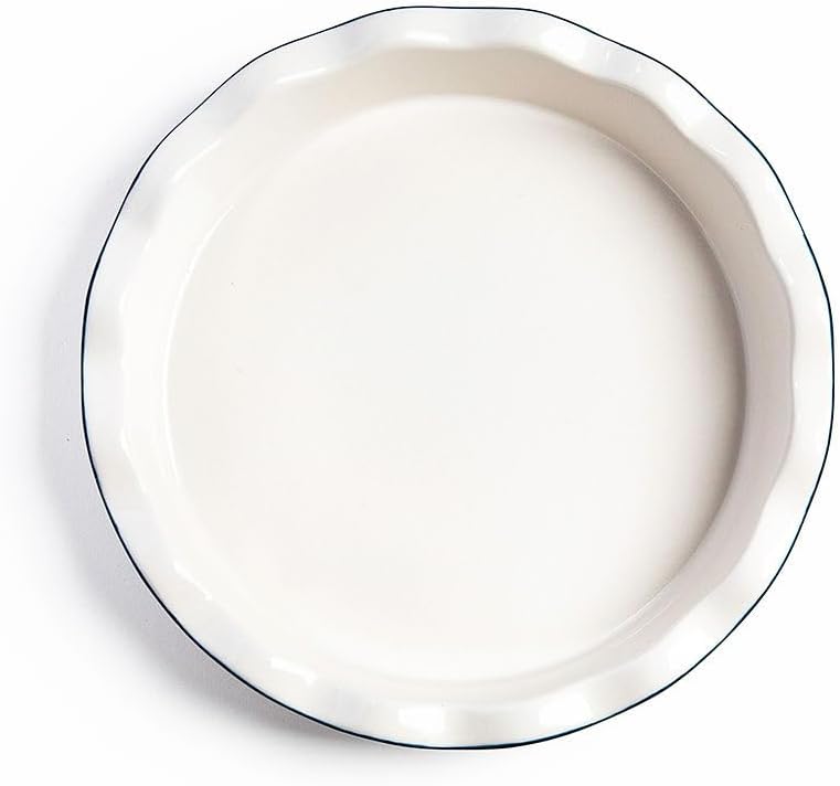 KooK Deep Dish Pie, Pecan Dessert Dish, Porcelain, Ceramic, Deep Dish Plate 10 Inch, Apple Pie, Ruffled Wave Edge, Reusable Round Pan, Oven and Dishwasher Safe, 44 Oz (Navy Blue)