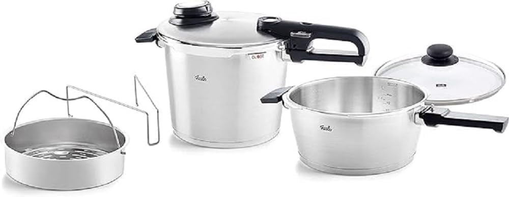 Fissler Vitavit Premium Pressure Cooker Set, 3.7 Quart and 6.3 Quart with Glass Lid