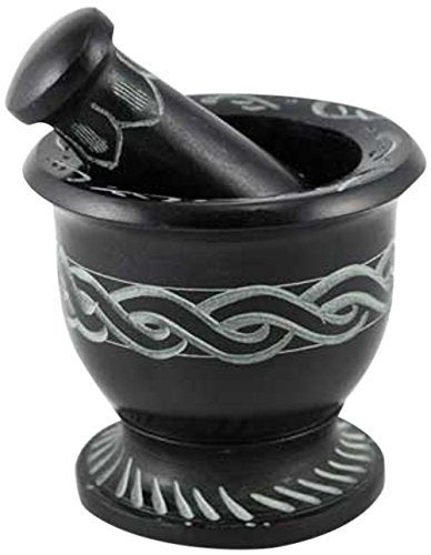Celtic Knot Mortar & Pestle Set 3" Diameter & 2.5" High by New Age Imports, Inc. (SOB41-Soapstone Celtic Knot)