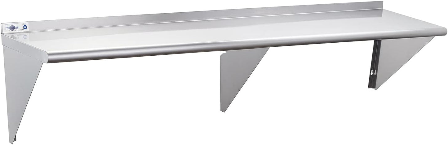 Profeeshaw NSF Stainless Steel Shelf 18” x 72”, 500 lb Commercial Shelves Wall Mounted Metal Shelving with Backsplash and 2 Brackets for Restaurant, Bar, Utility Room, Kitchen and Garage