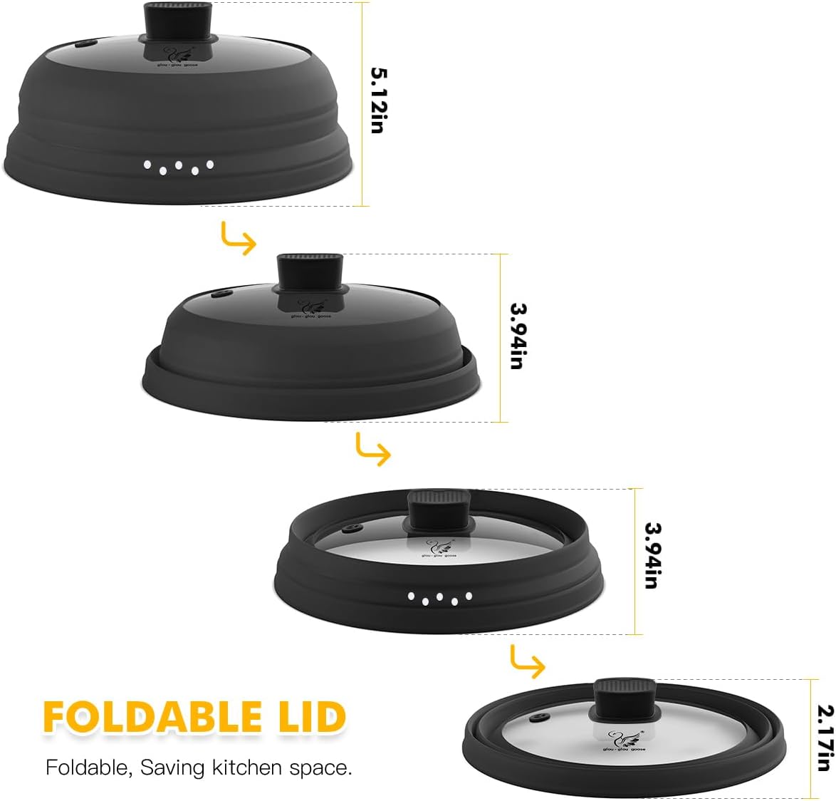 Microwave Splatter Cover Glass Cover Guard Lid with Collapsible Silicone for Food Pot Plate Cover 11.8 inch Black