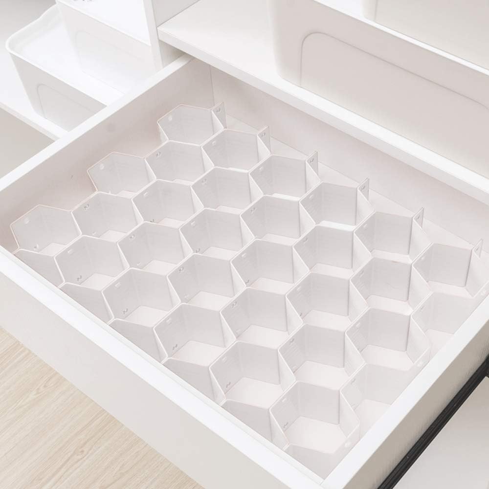 Poeland Drawer Divider Organizer 8pcs DIY Plastic Grid Honeycomb Drawer Divider White 2 Pack