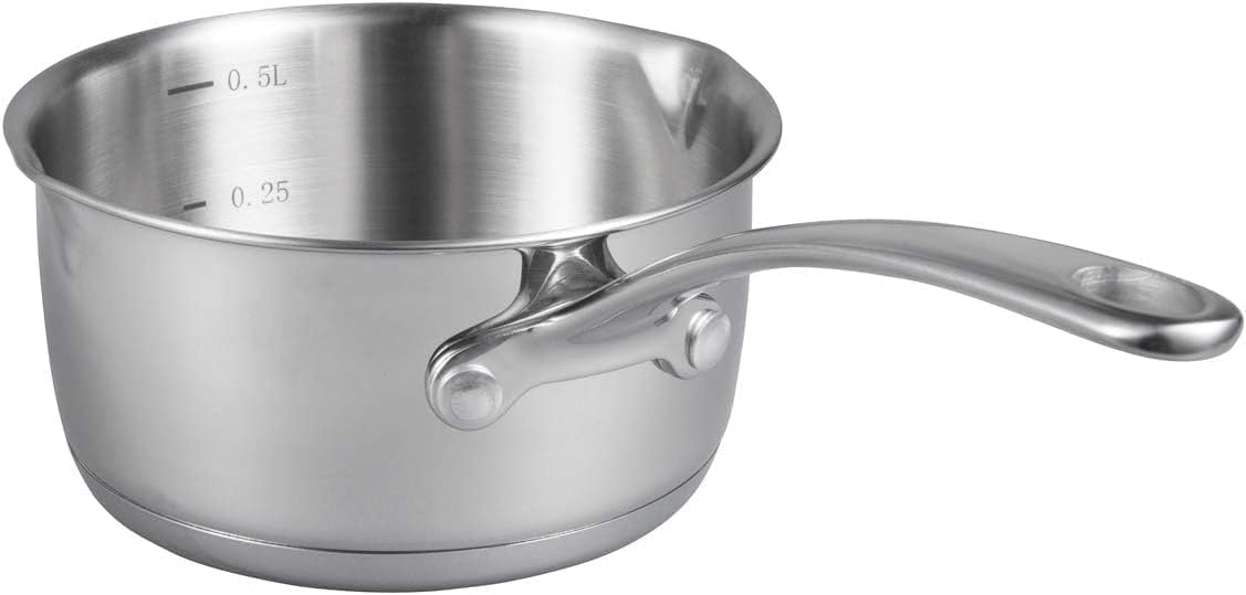 IMEEA Butter Melting Pot Butter Warmer 18/10 Tri-Ply Stainless Steel Saucepan with Dual Pour Spouts, 0.5-Quart, Silver