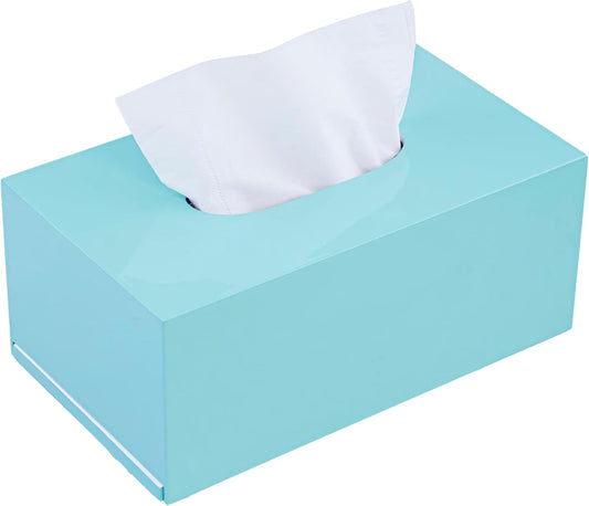 PEMAR Rectangular Lacquer Tissue Box, Handmade Rectangle Tissue Holder Decorative Napkin Dispenser Organizer Rustic Farmhouse Vintage Decor (Aqua)