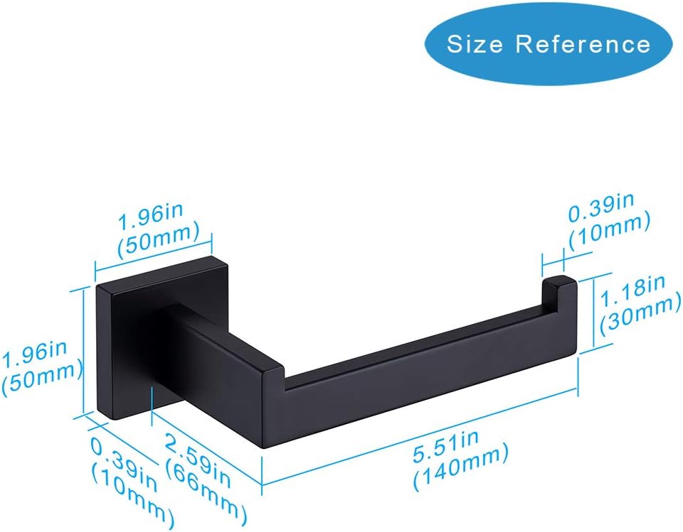 TASTOS Toilet Paper Holder Matte Black, Toilet Tissue Roll Holders Dispenser and Hangers Wall Mounted for Bathroom & Kitchen, Stainless Steel Modern Square Style